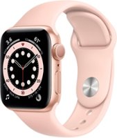 Geek Squad Certified Refurbished Apple Watch Series 6 (GPS) 40mm Gold Aluminum Case with Pink Sand Sport Band - Gold - Front_Zoom