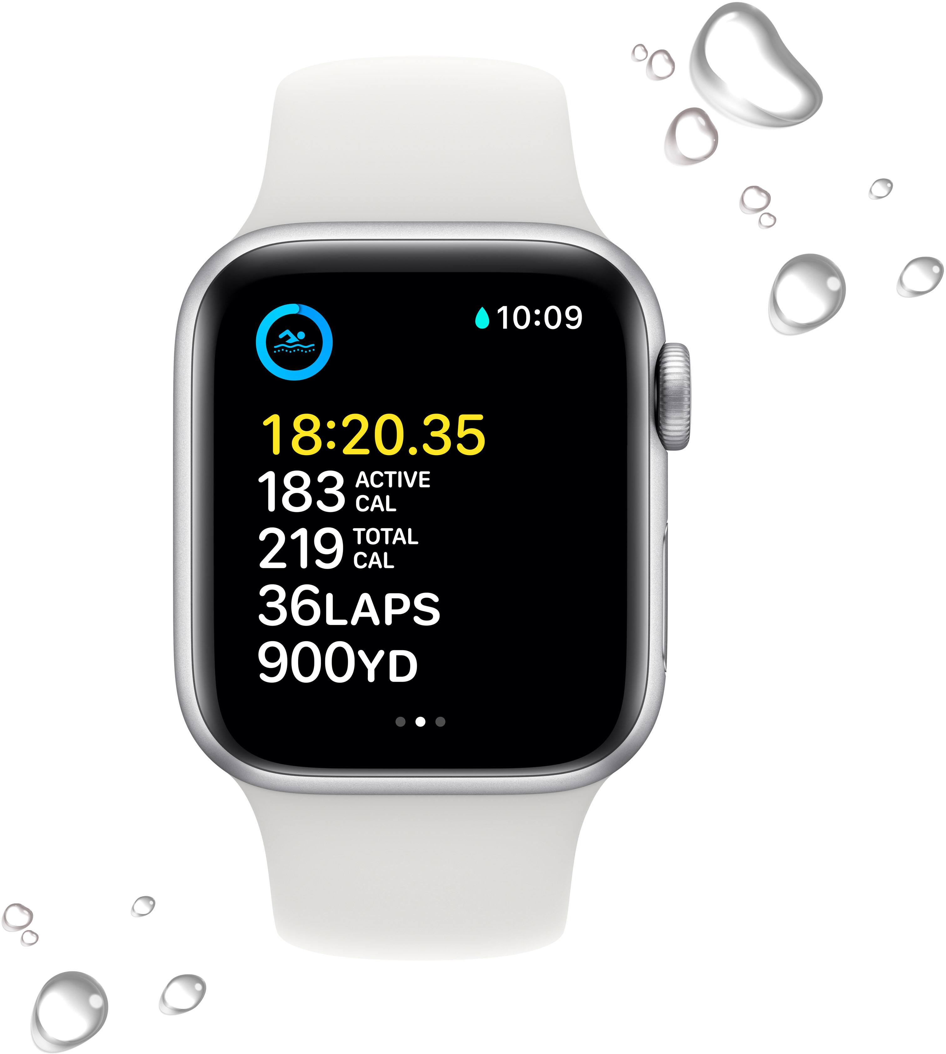 Back. Apple - Apple Watch SE 2nd Generation (GPS + Cellular) 40mm Aluminum Case with White Sport Band - S/M - Silver.