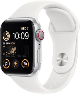 Refurbished Excellent - Apple Watch SE 2nd Generation (GPS + Cellular) 40mm Aluminum Case with White Sport Band - S/M - Silver - (2022)