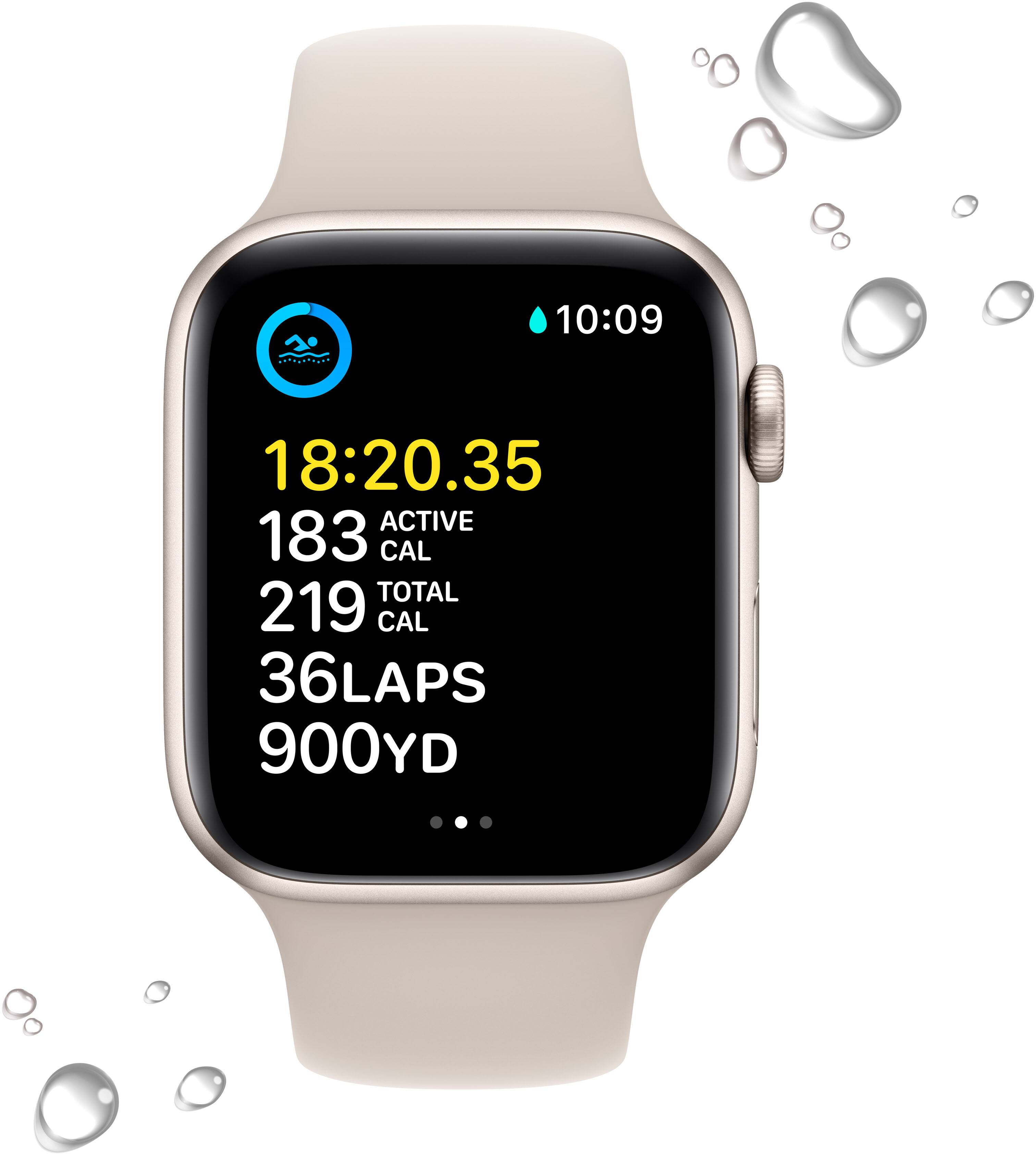 Back. Apple - Apple Watch SE 2nd Generation (GPS + Cellular) 44mm Aluminum Case with Starlight Sport Band - S/M - Starlight.