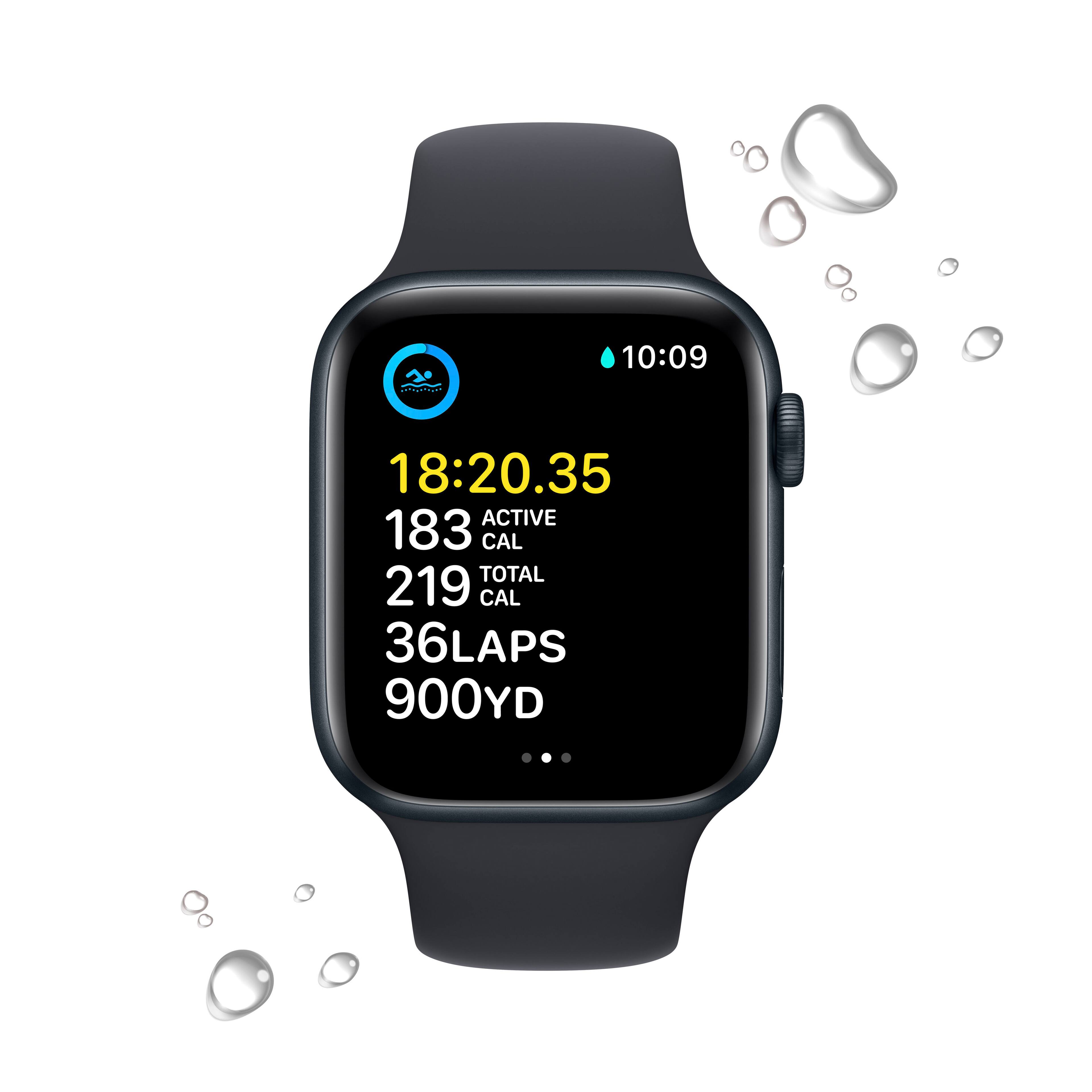 Back. Apple - Apple Watch SE 2nd Generation (GPS + Cellular) 44mm Aluminum Case with Midnight Sport Band - S/M - Midnight.