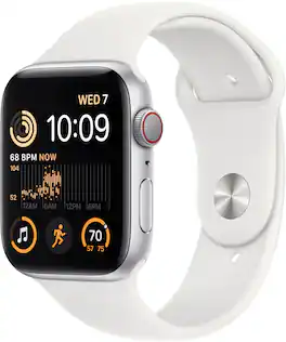 Refurbished Apple Watch SE 2nd Generation (GPS + Cellular) 44mm Aluminum Case with White Sport Band - M/L - Silver - (2022)