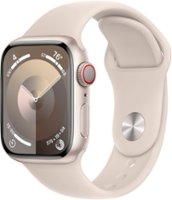 Apple Watch Series 9 (GPS + Cellular) 41mm Starlight Aluminum Case with Starlight Sport Band with Blood Oxygen - S/M - Starlight - Front_Zoom