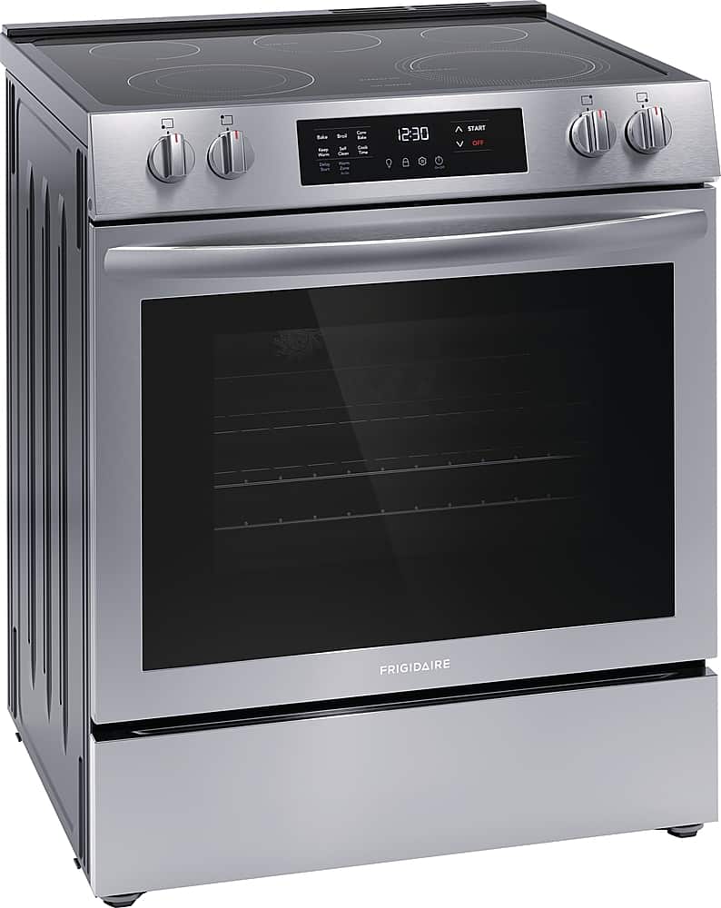 Left. Frigidaire - 5.3 Cu. Ft. Freestanding Electric Range with Convection Bake - Stainless Steel.