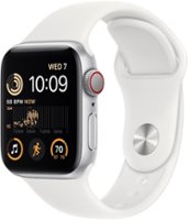 Apple Watch SE (GPS + Cellular) 40mm Silver Aluminum Case with White Sport Band - S/M - Silver (AT&T) - Front_Zoom