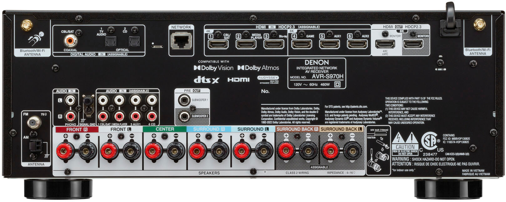 Denon Avr-S970H Receptor AV De 7.2 Canales con Dolby Atmos, DTS:X, 6  Entradas y