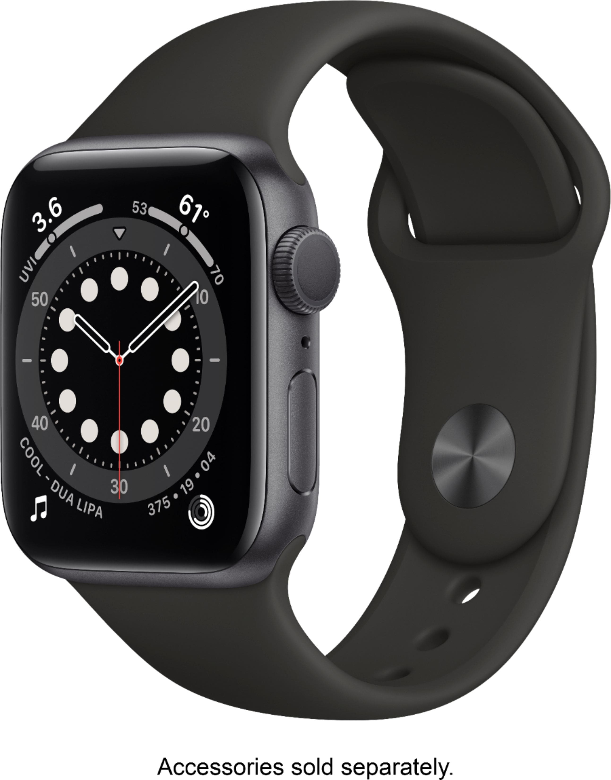 Apple Geek Squad Certified Refurbished Watch Series 6 (GPS) 40mm Aluminum Casewith Black Sport Band - Space Gray - (2020) - Front_Zoom