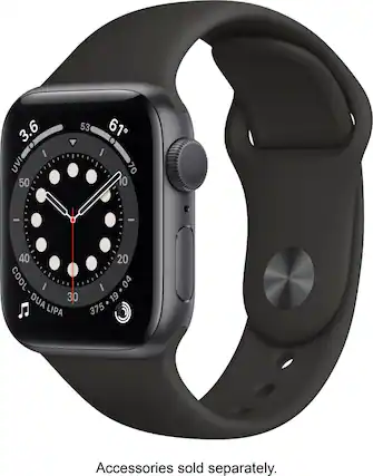 Front. Apple - Geek Squad Certified Refurbished Apple Watch Series 6 (GPS) 40mm Space Gray Aluminum Case with Black Sport Band - Space Gray.