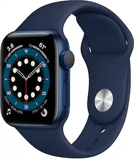 Apple Geek Squad Certified Refurbished Watch Series 6 (GPS) 40mm Aluminum Case with Deep Navy Sport Band - Blue - (2020)
