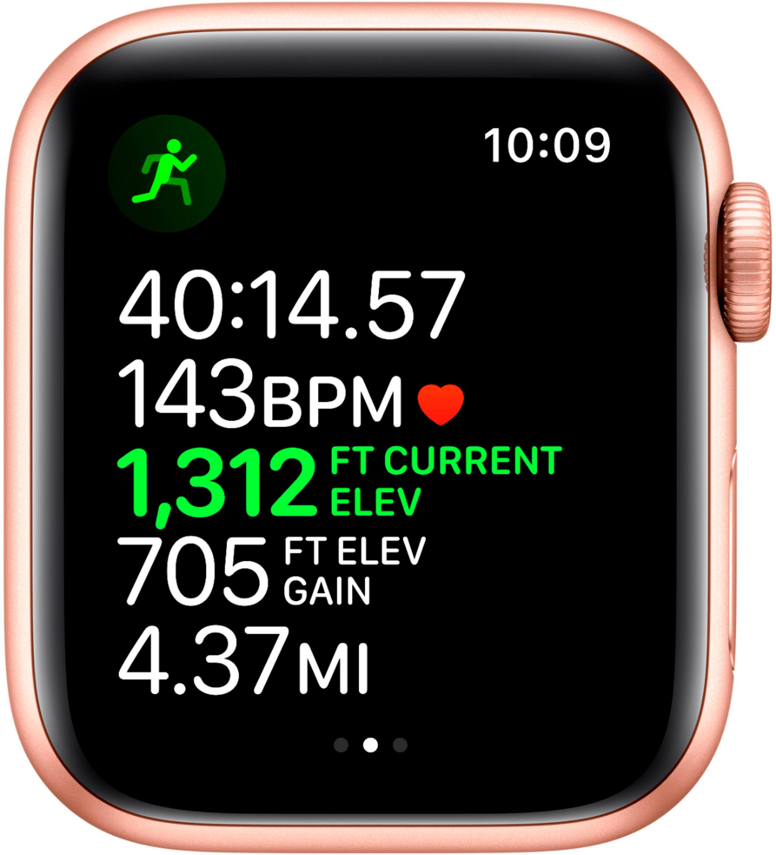 Alt View 13. Apple - Geek Squad Certified Refurbished Apple Watch Series 5 (GPS) 40mm Gold Aluminum Case with Pink Sand Sport Band - Gold Aluminum.