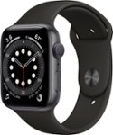 Front. Apple - Geek Squad Certified Refurbished Apple Watch Series 6 (GPS) 44mm Space Gray Aluminum Case with Black Sport Band - Space Gray.