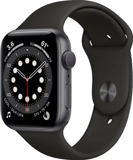 Apple Geek Squad Certified Refurbished Watch Series 6 GPS 44mm Aluminum Casewith Black Sport Band Space Gray 2020 TI GSRF M00H3LL A Best Buy