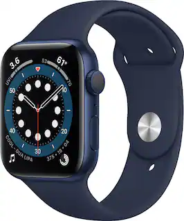 Apple Geek Squad Certified Refurbished Watch Series 6 (GPS) 44mm Aluminum Case with Deep Navy Sport Band - Blue - (2020)