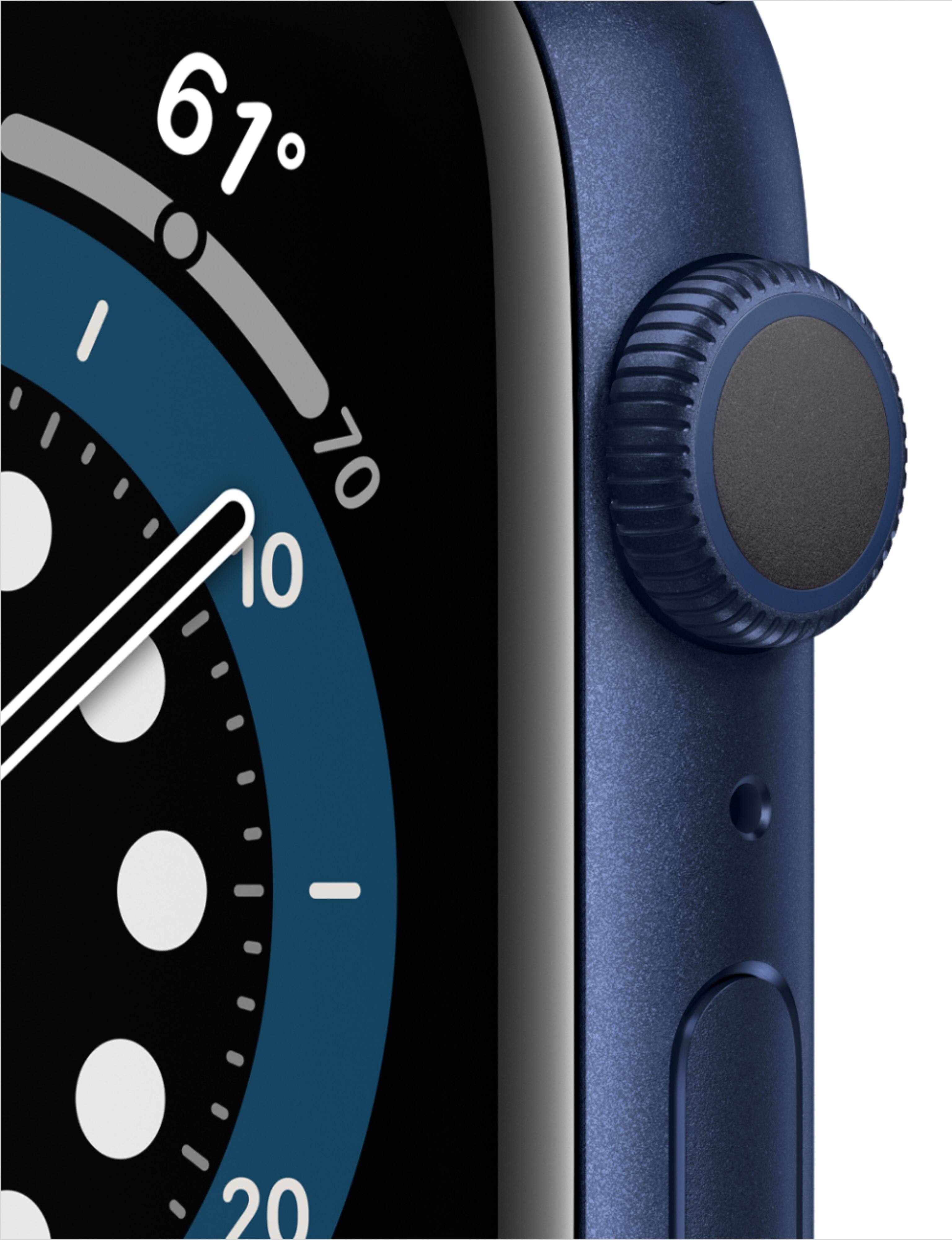 Alt View 11. Apple - Geek Squad Certified Refurbished Apple Watch Series 6 (GPS) 44mm Aluminum Case with Deep Navy Sport Band - Blue.