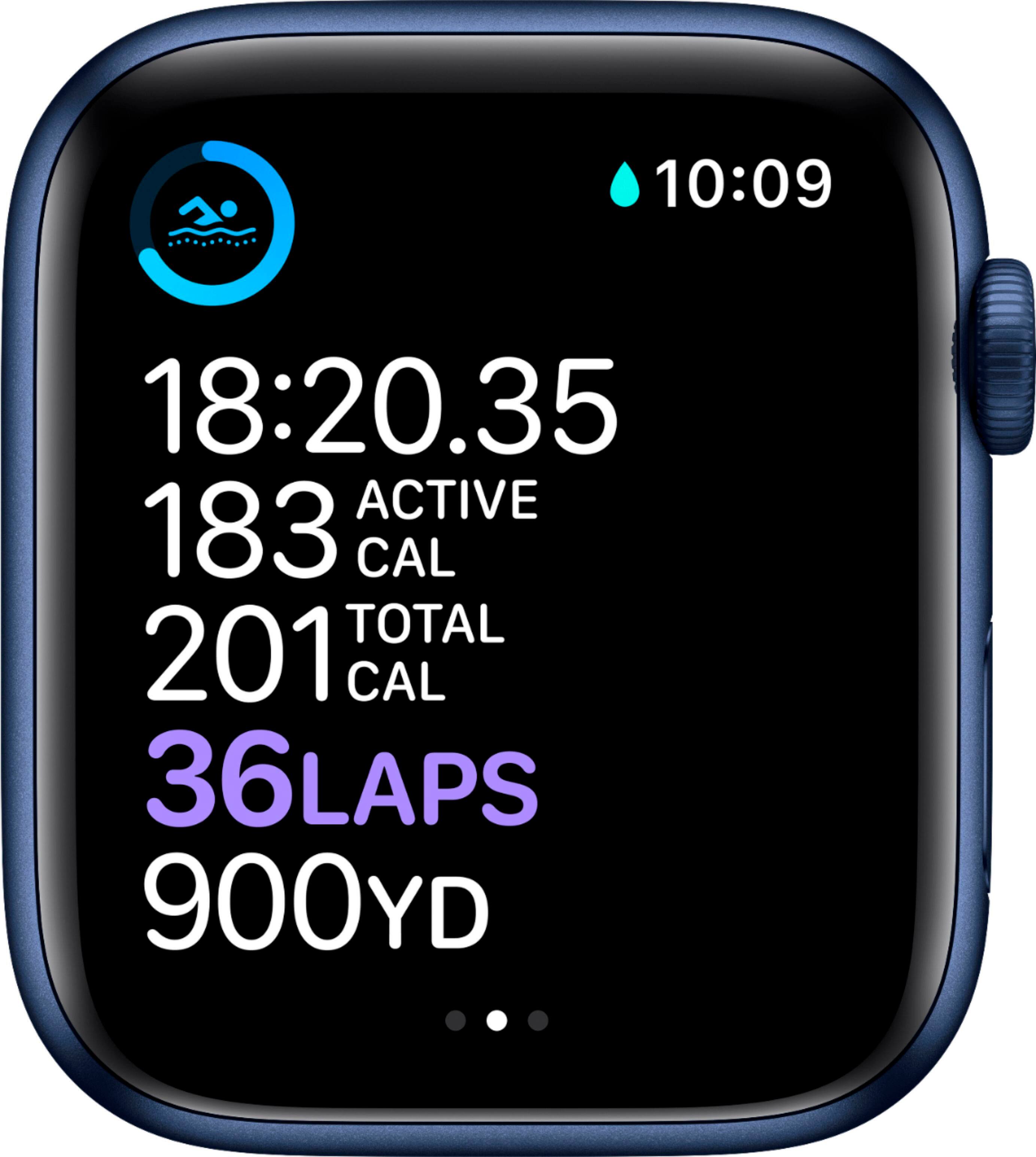 Alt View 13. Apple - Geek Squad Certified Refurbished Apple Watch Series 6 (GPS) 44mm Aluminum Case with Deep Navy Sport Band - Blue.