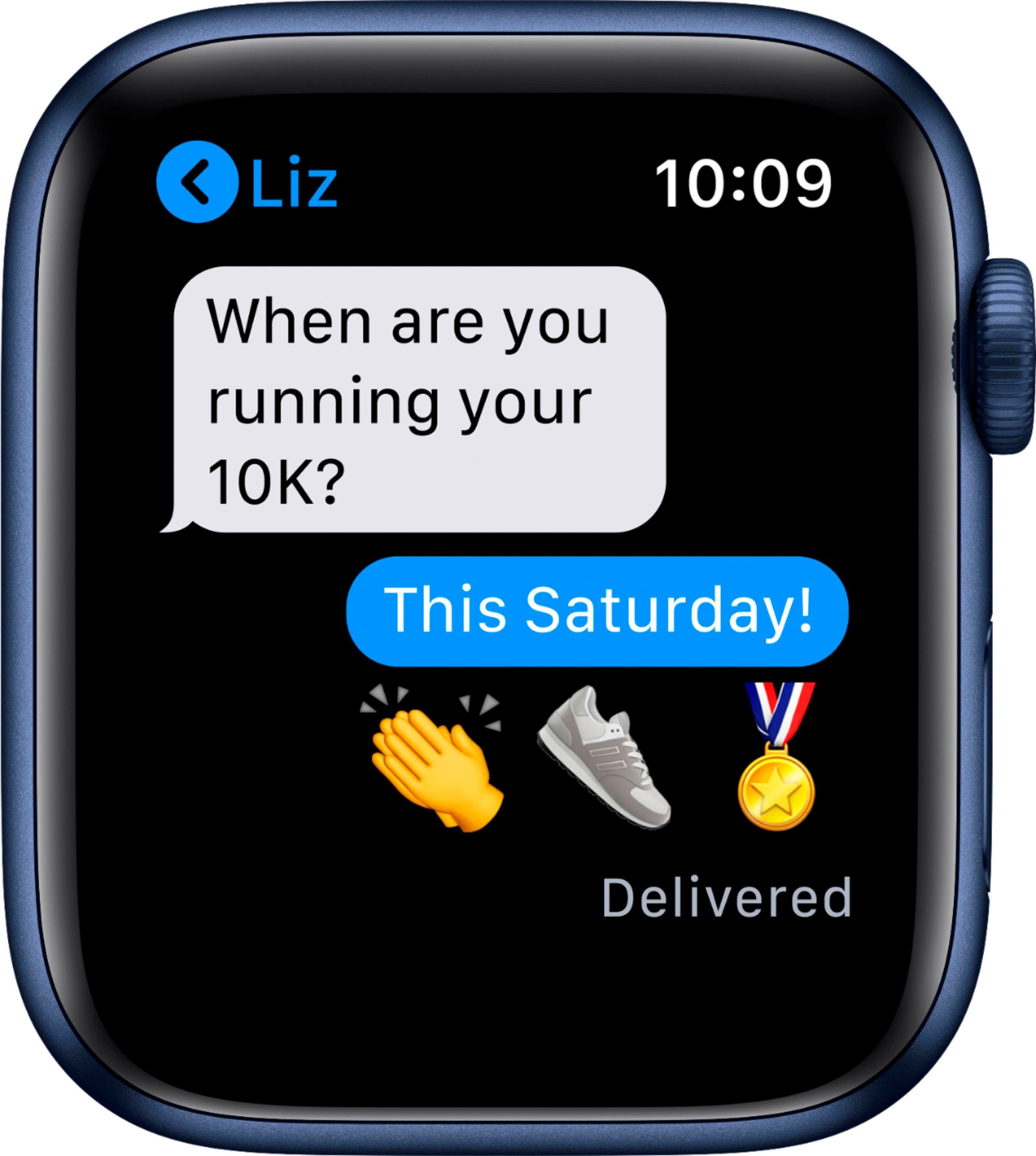 Alt View 14. Apple - Geek Squad Certified Refurbished Apple Watch Series 6 (GPS) 44mm Aluminum Case with Deep Navy Sport Band - Blue.