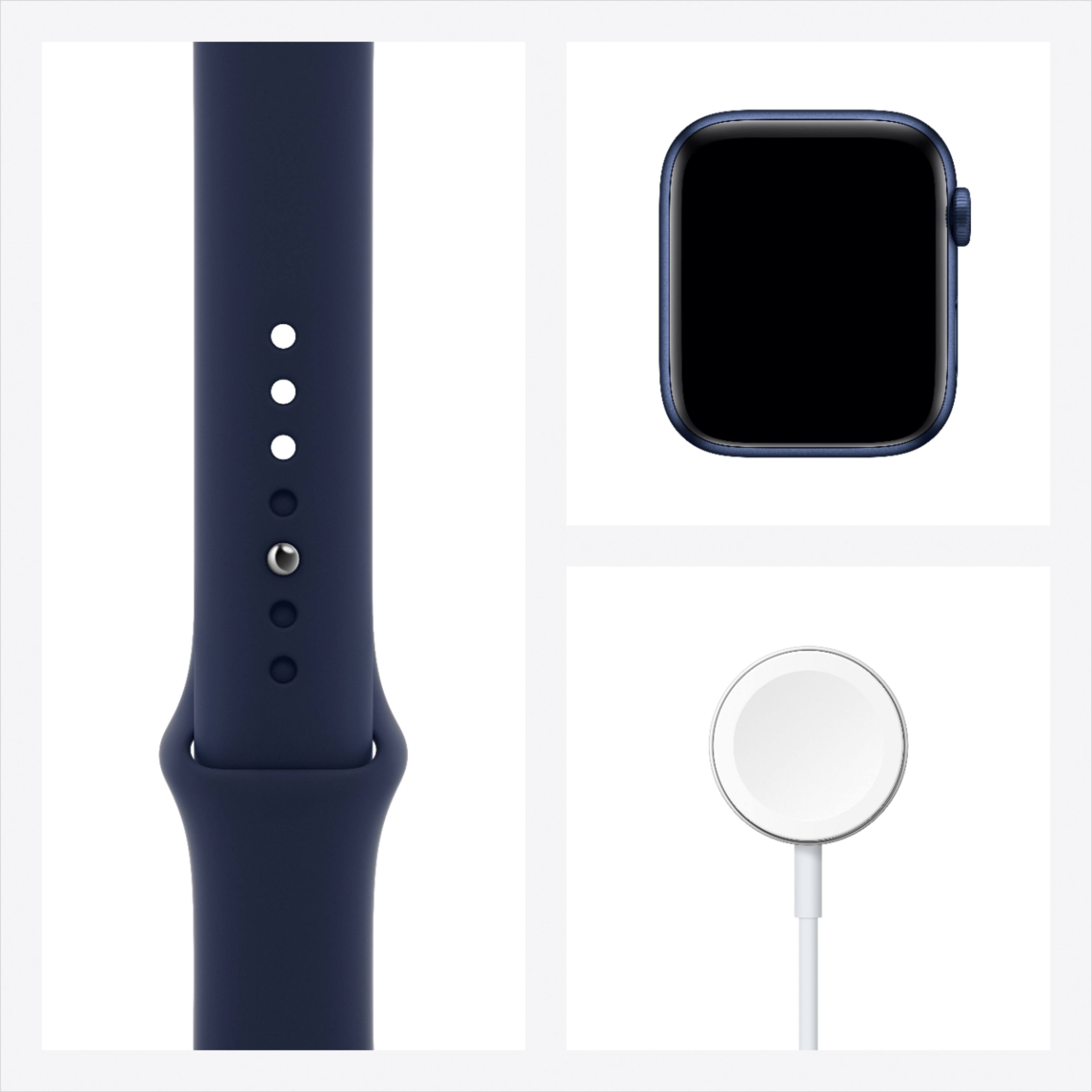 Alt View 15. Apple - Geek Squad Certified Refurbished Apple Watch Series 6 (GPS) 44mm Aluminum Case with Deep Navy Sport Band - Blue.