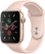 Front. Apple - Geek Squad Certified Refurbished Apple Watch Series 5 (GPS) 44mm Gold Aluminum Case with Pink Sand Sport Band - Rose Gold.