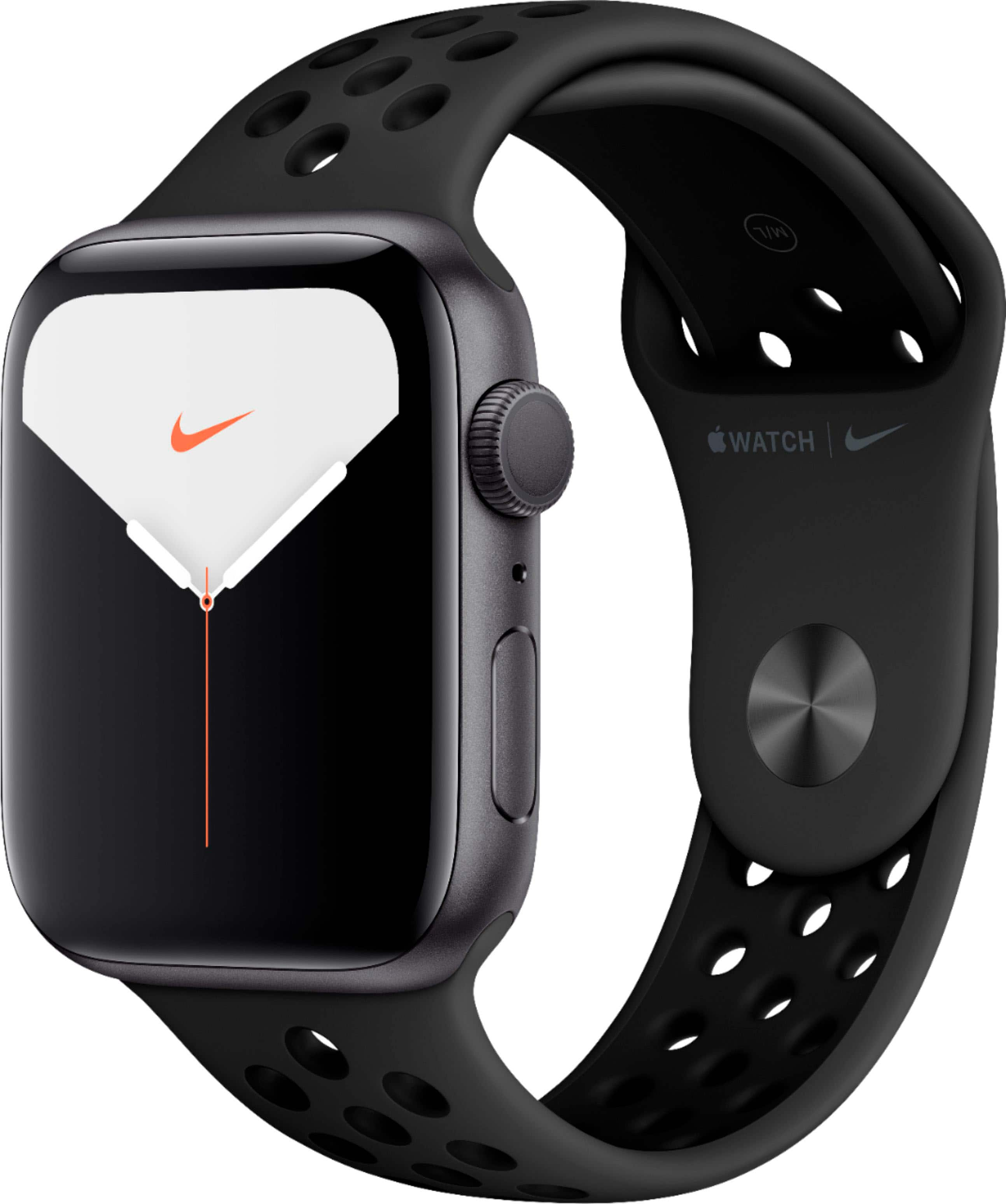 Geek Squad Certifid Refurbished Apple Watch Nike Series 5 GPS 44mm Aluminum Case with Anthracite Black Nike Sport Band Space Gray 2019 TI GSRF MX3W2LL A Best Buy