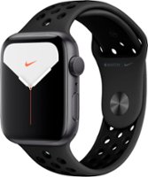 Geek Squad Certified Refurbished Apple Watch Nike Series 5 (GPS) 44mm Aluminum Case with Anthracite/Black Sport Band - Space Gray Aluminum - Front_Zoom