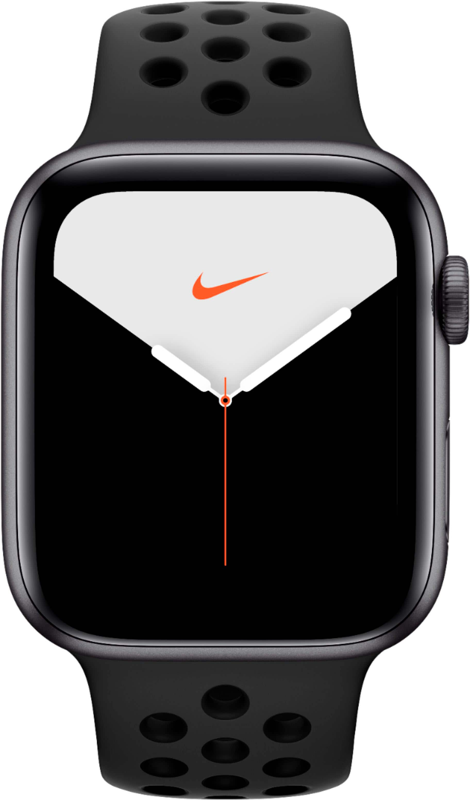Alt View 11. Apple - Geek Squad Certifid Refurbished Apple Watch Nike Series 5 (GPS) 44mm Aluminum Case with Anthracite/Black Nike Sport Band - Space Gray.