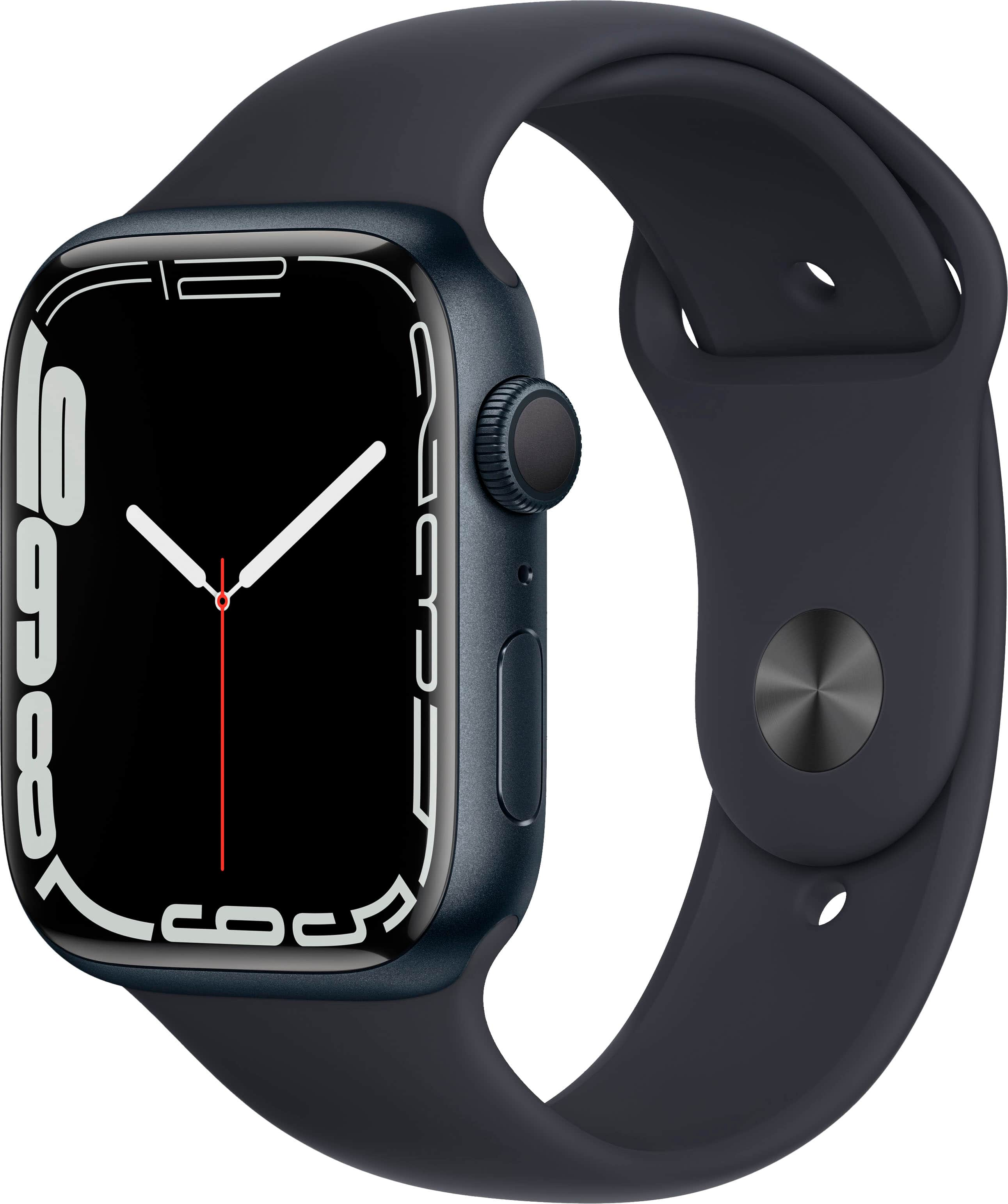 Apple Geek Squad Certified Refurbished Watch Series 7 GPS 45mm Aluminum Case with Midnight Sport Band Midnight TI GSRF MKN53LL A Best Buy