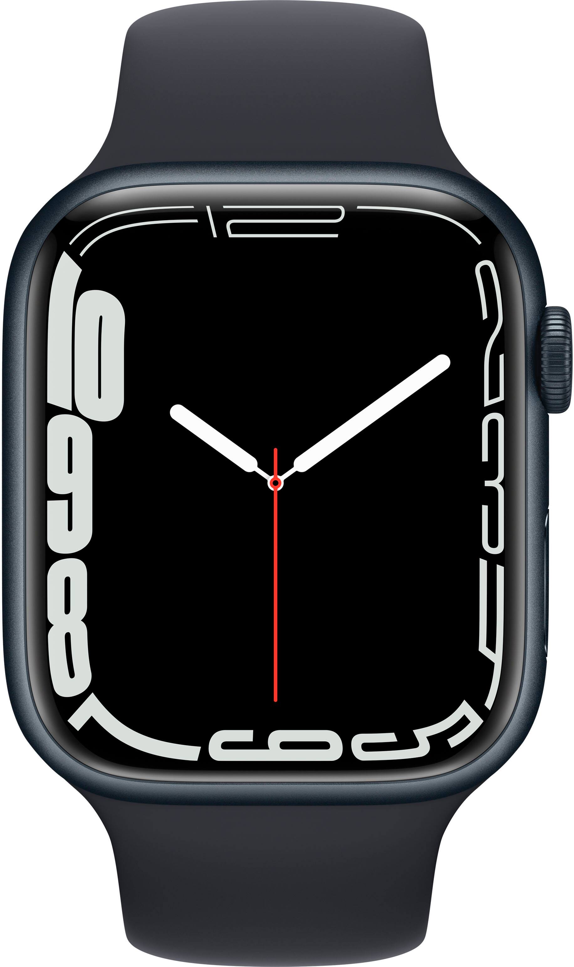 Alt View 11. Apple - Geek Squad Certified Refurbished Apple Watch Series 7 (GPS) 45mm Midnight Aluminum Case with Midnight Sport Band - Midnight.