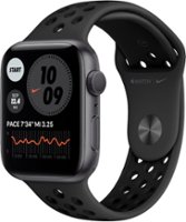 Refurbished Apple Watch Nike Series 6 (GPS) 44mm Aluminum Case with Anthracite/Black Nike Sport Band - Space Gray - Front_Zoom