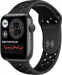 Apple Refurbished Watch Nike Series 6 (GPS) 44mm Aluminum Case with Anthracite/Black Nike Sport Band - Space Gray - (2020) - Front_Zoom