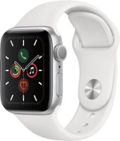 Geek Squad Certified Refurbished Apple Watch Series 5 (GPS) 40mm Aluminum Case with White Sport Band - Silver Aluminum - Front_Zoom