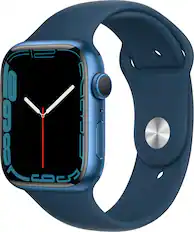 Front. Apple - Geek Squad Certified Refurbished Apple Watch Series 7 (GPS) 45mm Aluminum Case with Abyss Blue Sport Band - Blue.
