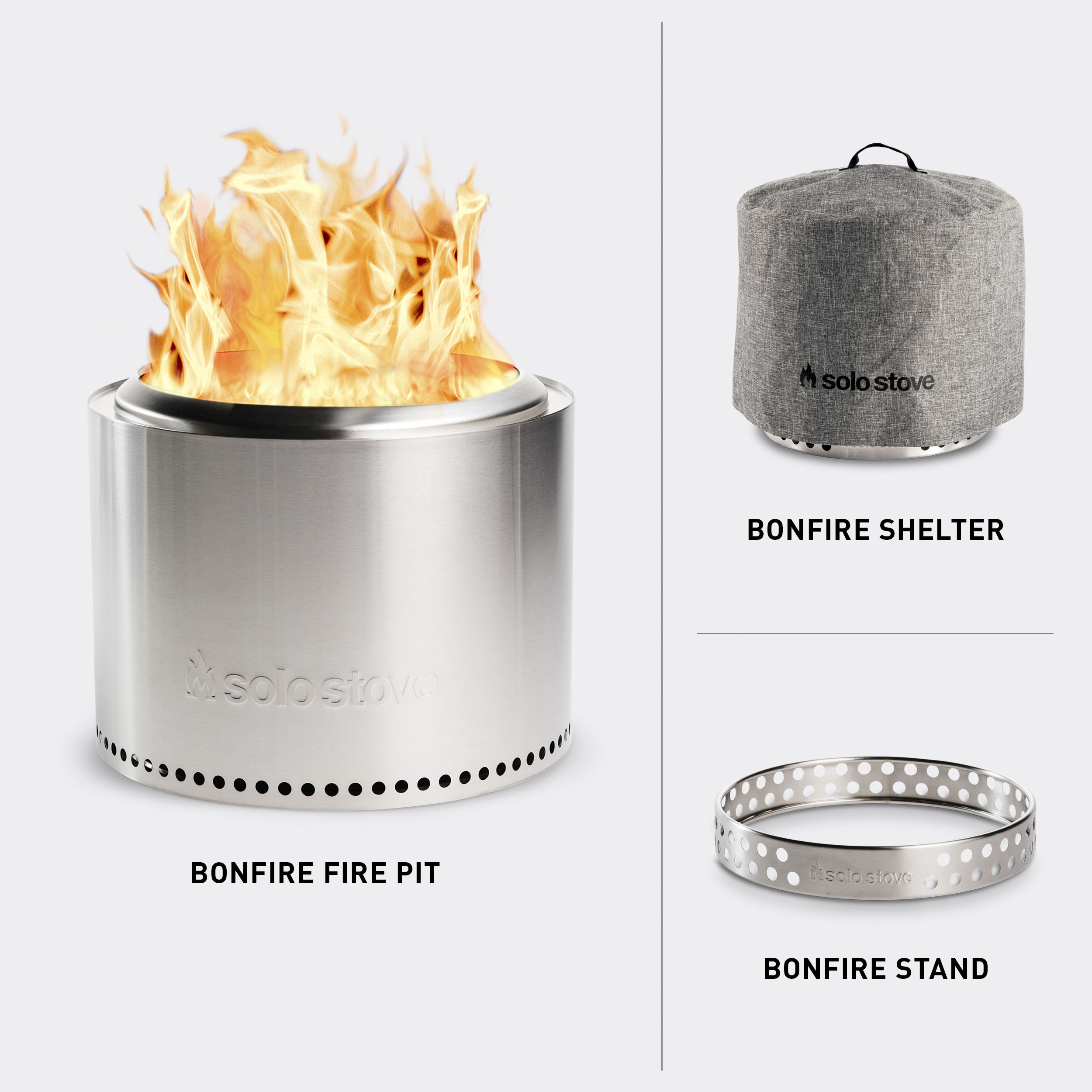 Solo Stove Bonfire + Stand & Shelter 2.0 Bundle Stainless Steel SSBON ...