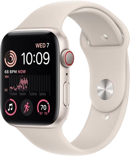 

Apple Watch SE 2nd Generation (GPS + Cellular) 44mm Aluminum Case with Starlight Sport Band - S/M - Starlight (Verizon)
