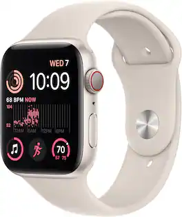Geek Squad Refurbished Good - Apple Watch SE 2nd Generation (GPS + Cellular) 44mm Aluminum Case - Starlight (Verizon) - (2022)