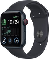 Apple Watch SE (GPS + Cellular) 44mm Midnight Aluminum Case with Midnight Sport Band - S/M - Midnight (Verizon) - Front_Zoom