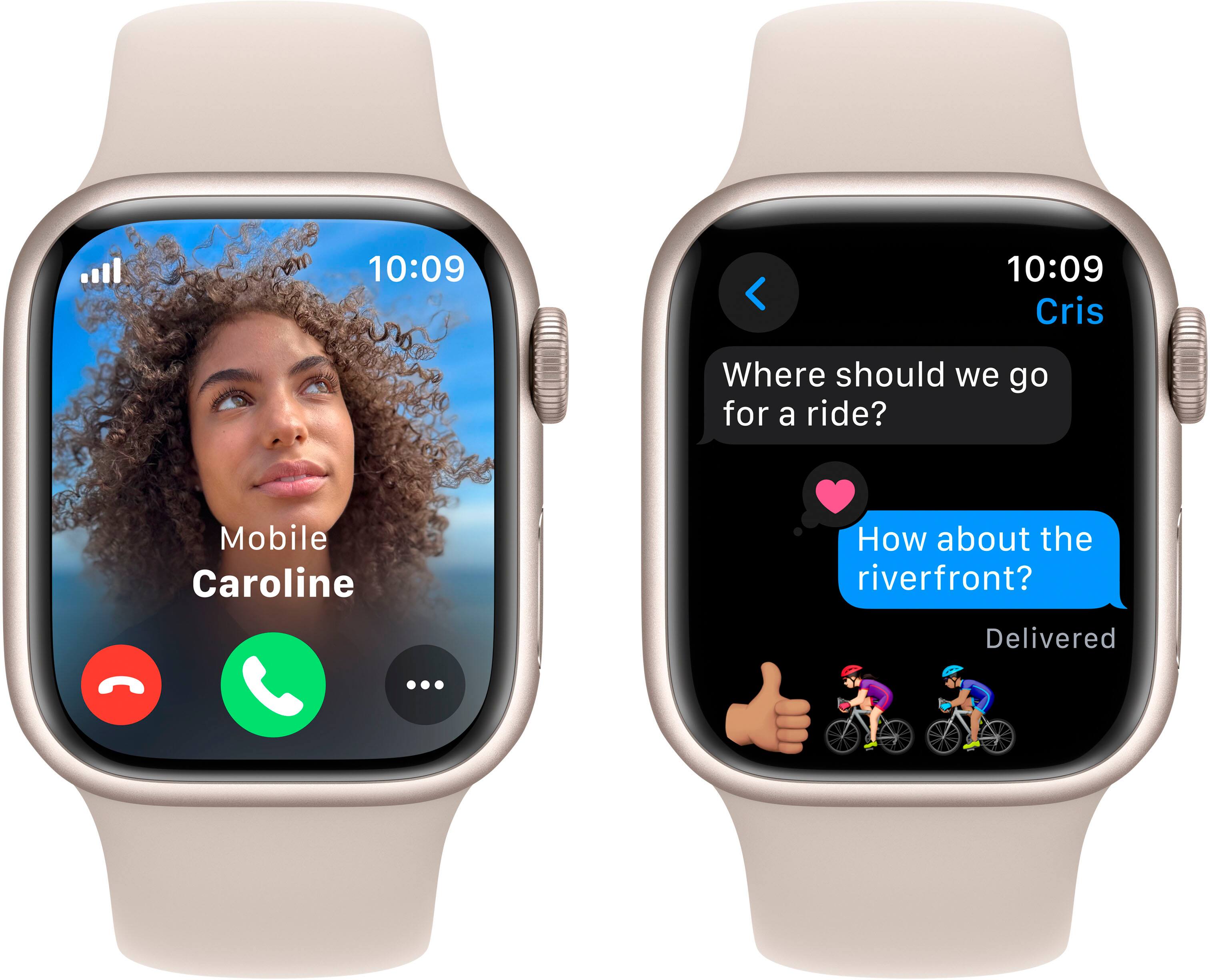 Alt View 15. Apple - Apple Watch Series 9 (GPS + Cellular) 41mm Starlight Aluminum Case with Starlight Sport Band with Blood Oxygen - S/M - Starlight.