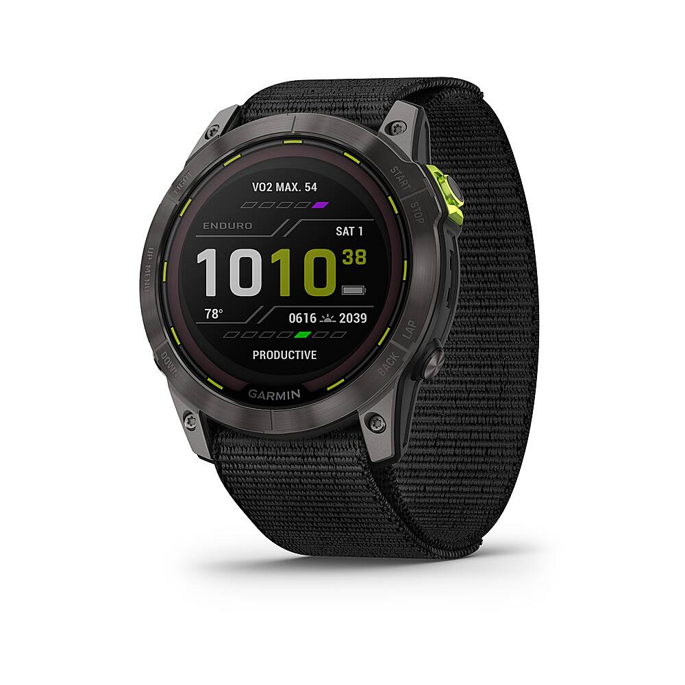 Left. Garmin - Enduro 2 GPS Smartwatch 51mm Fiber-Reinforced Polymer with Titanium Rear Cover - Carbon Gray.