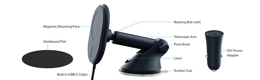 Alt View 1. iOttie - Velox MagSafe Compatible Magnetic Wireless Charging Dash & Windshield Mount - Dark Blue.