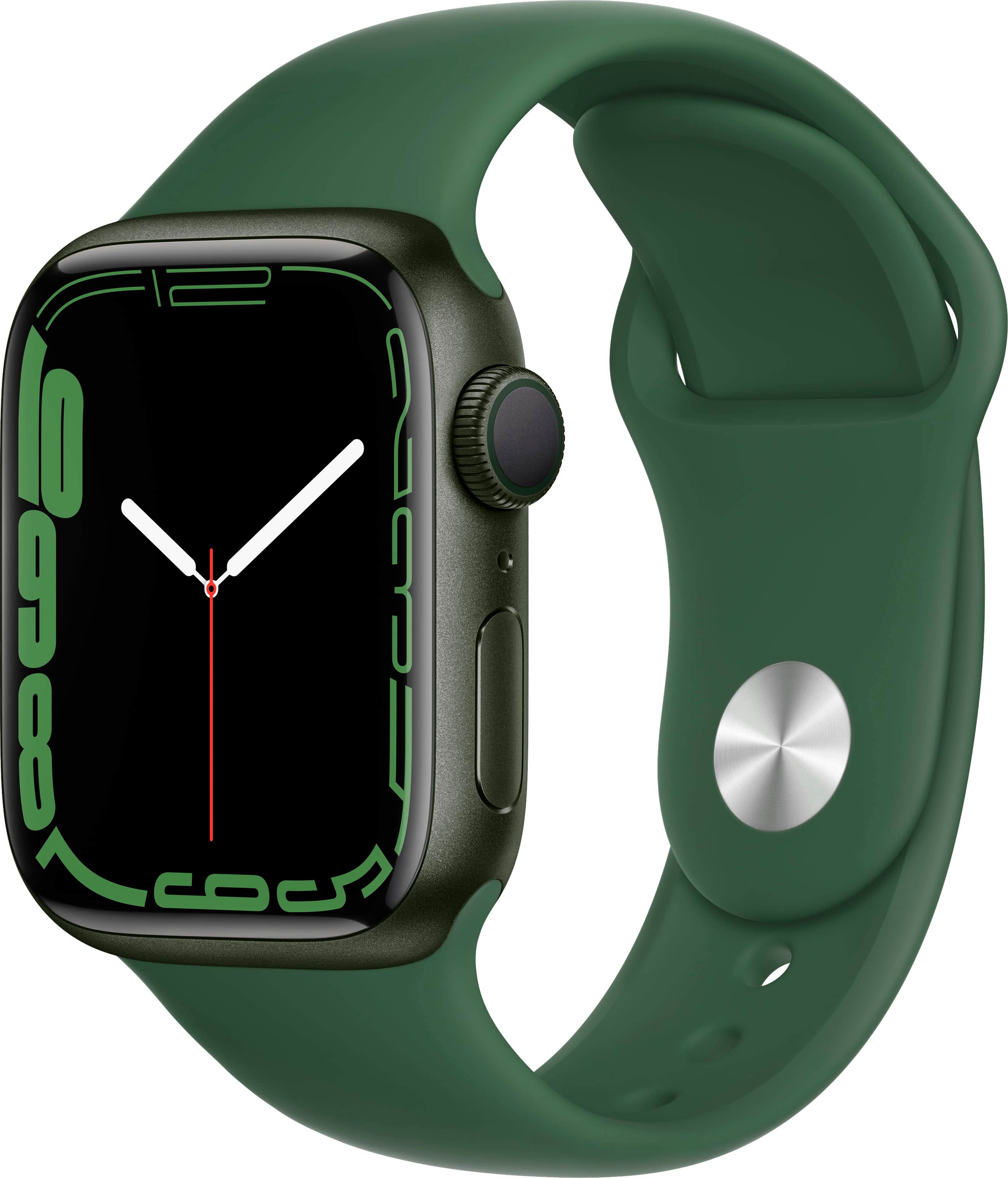 Front. Apple - Geek Squad Certified Refurbished Apple Watch Series 7 (GPS) 41mm Green Aluminum Case with Clover Sport Band - Green.