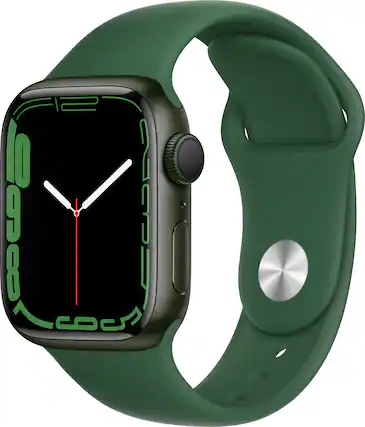 Front. Apple - Geek Squad Certified Refurbished Apple Watch Series 7 (GPS) 41mm Green Aluminum Case with Clover Sport Band - Green.