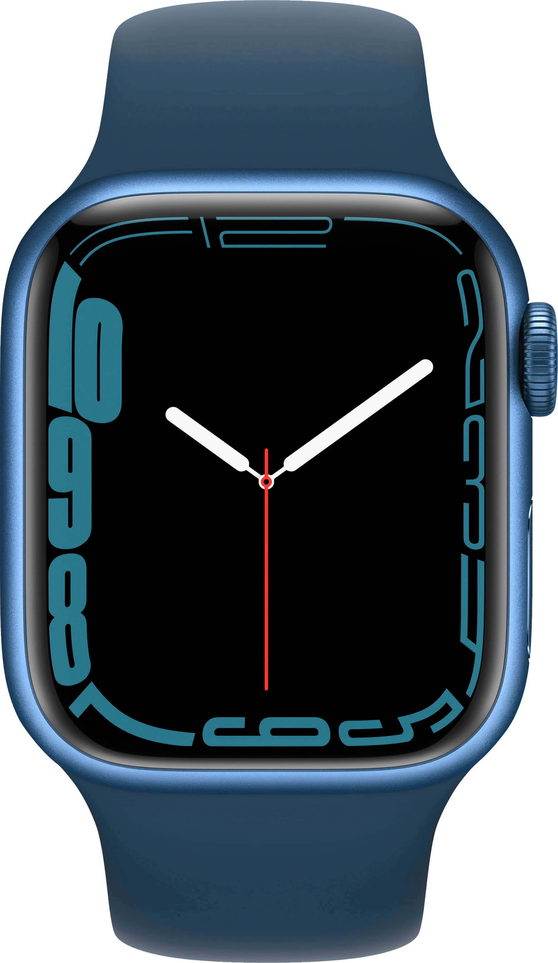 Alt View 11. Apple - Geek Squad Certified Refurbished Apple Watch Series 7 (GPS) 41mm Blue Aluminum Case with Abyss Blue Sport Band - Blue.