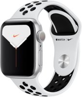Geek Squad Certified Refurbished Apple Watch Nike Series 5(GPS) 40mm Silver Aluminum Case with Platinum/Black Sport Band - Silver Aluminum - Front_Zoom