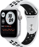 Refurbished Apple Watch Nike Series 6 (GPS) 44mm Silver Aluminum Case with Pure Platinum/Black Nike Sport Band - Front_Zoom