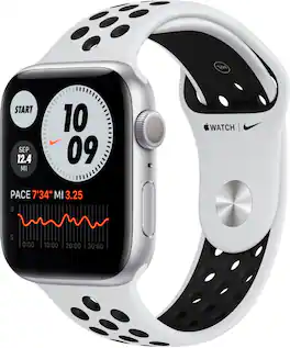 Refurbished Apple Watch Nike Series 6 (GPS) 44mm Silver Aluminum Case with Pure Platinum/Black Nike Sport Band - Silver - (2020)