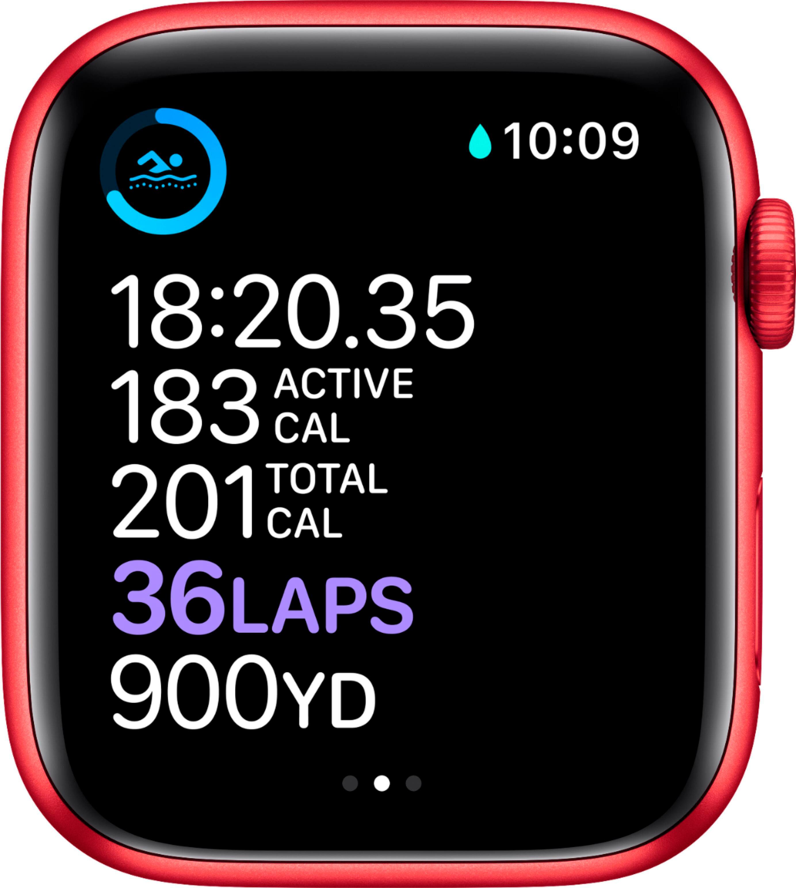 Alt View 13. Apple - Geek Squad Certified Refurbished Apple Watch Series 6 (GPS) 44mm Aluminum Case with Red Sport Band - (PRODUCT)RED.