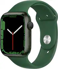 Front. Apple - Geek Squad Certified Refurbished Apple Watch Series 7 (GPS) 45mm Green Aluminum Case with Clover Sport Band - Green.