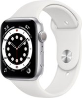 Geek Squad Certified Refurbished Apple Watch Series 6 (GPS) 44mm Aluminum Case with White Sport Band - Silver - Front_Zoom