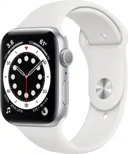 Apple Geek Squad Certified Refurbished Watch Series 6 (GPS) 44mm Aluminum Case with White Sport Band - Silver - (2020)