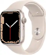 Front. Apple - Geek Squad Certified Refurbished Apple Watch Series 7 (GPS) 45mm Starlight Aluminum Case with Starlight Sport Band - Starlight.