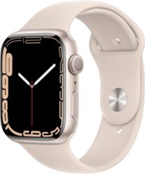 Geek Squad Certified Refurbished Apple Watch Series 7 (GPS) 45mm Starlight Aluminum Case with Starlight Sport Band - Starlight - Front_Zoom